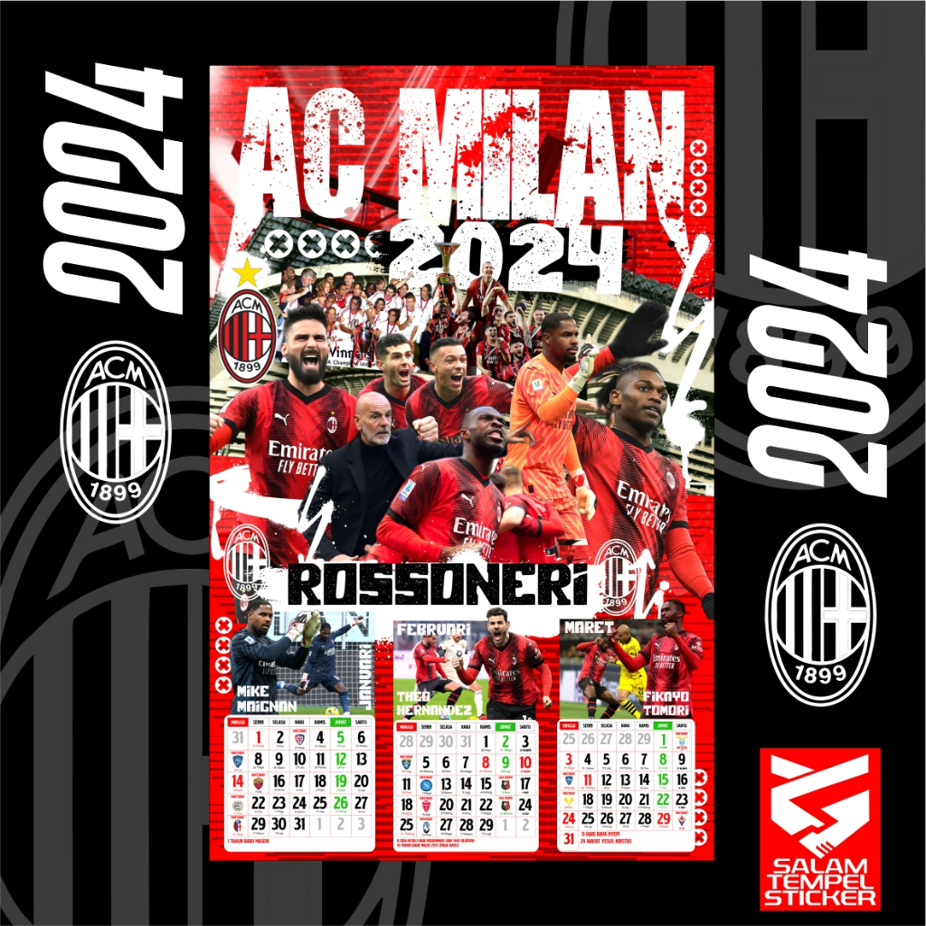 

Kalender dinding AC Milan 2024 bola AC Milan Liga Italia Aesthetic ( free stiker AC Milan )