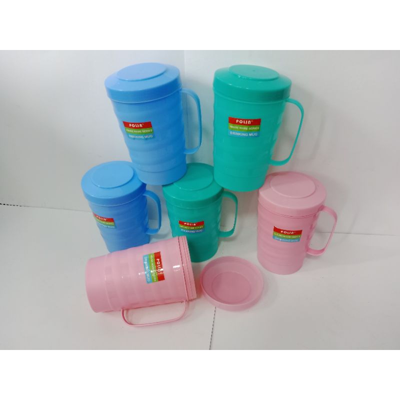 MUG BESAR TUTUP/ MUG PLASTIK TUTUP/MUG BESAR TERBARU/MUG POLIN WARNA/MUG PLASTIK WARNA/MUG WARNA