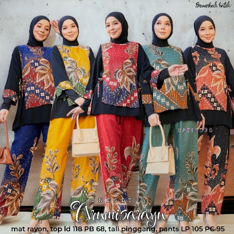 (Semerbak) Setelan celana murah Wanita premium mewah Kekinian motif abstrak setcel batik kasual klas