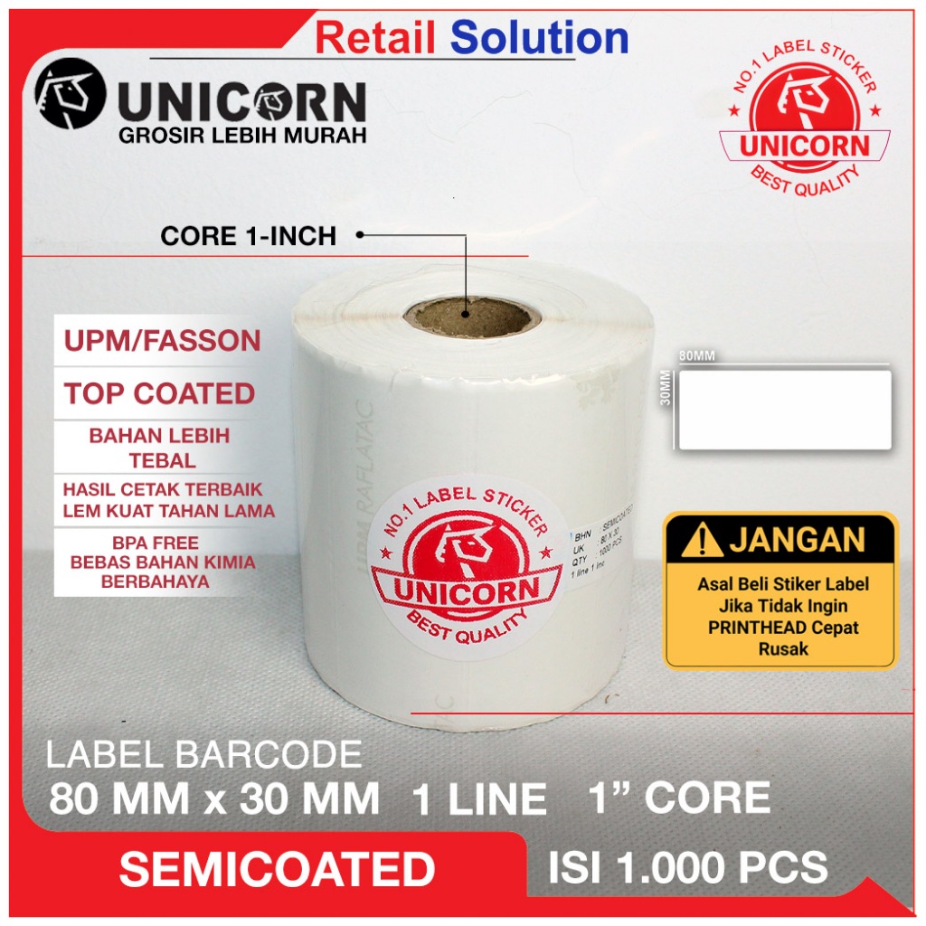 

Stiker Label Barcode Semicoat 80x30 mm / 80 x 30 mm / 80x30mm / 8x3 CM