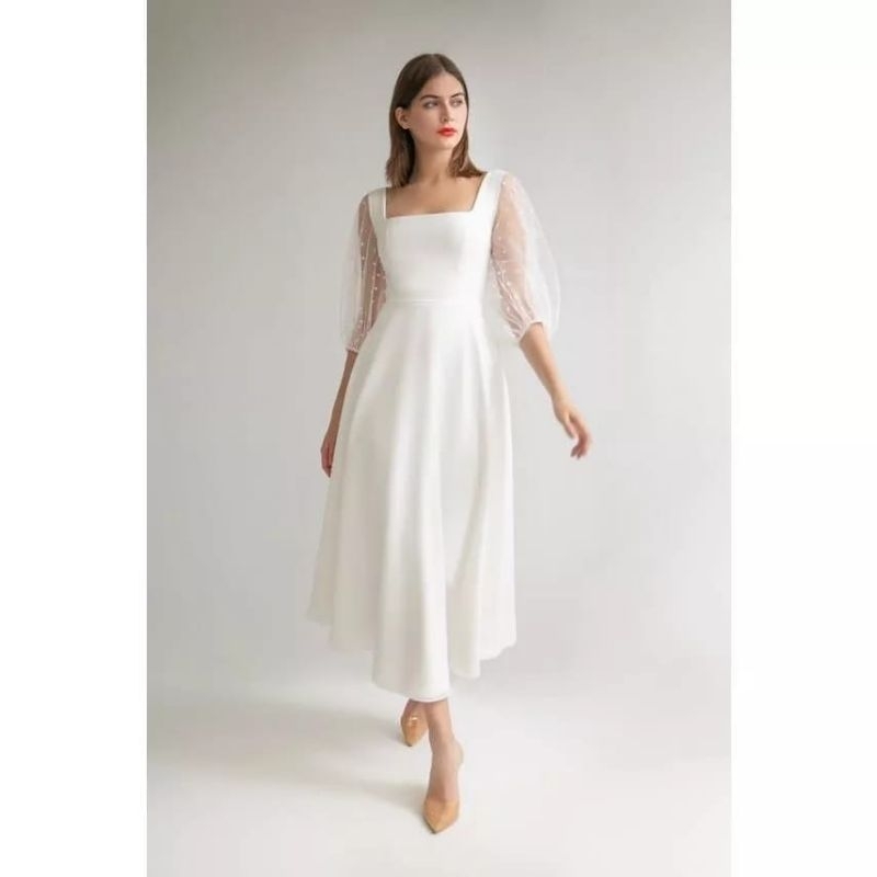 Maura - Dress Kasual - Dress Party elegan - Dress lengan tile polkadot - dress big size