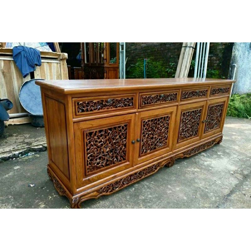 Meja Buffet Kayu Jati Model Palembang Panjang 2,5 Meter