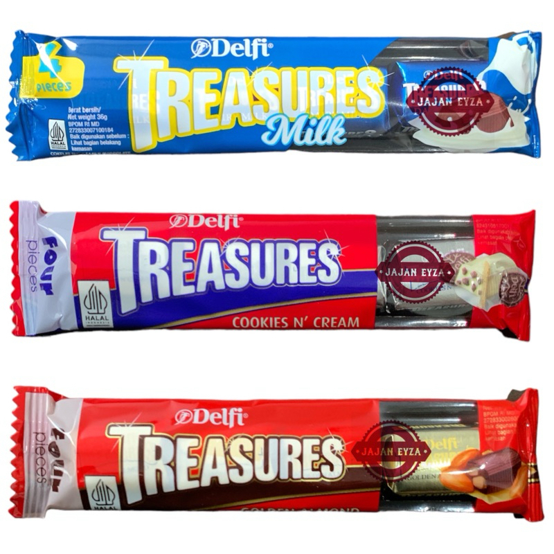 

delfi treasures ecer / treasure almond / treasure cookies cream / coklat delfi kiloan / treasure milk choco