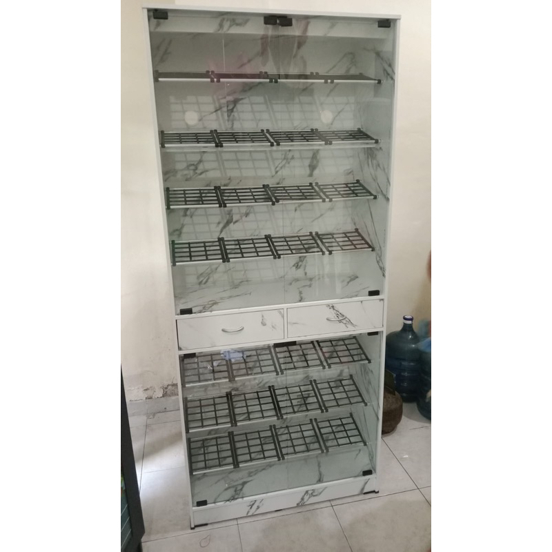 Lemari Kabinet Rak Sepatu Kaca 2 Tingkat