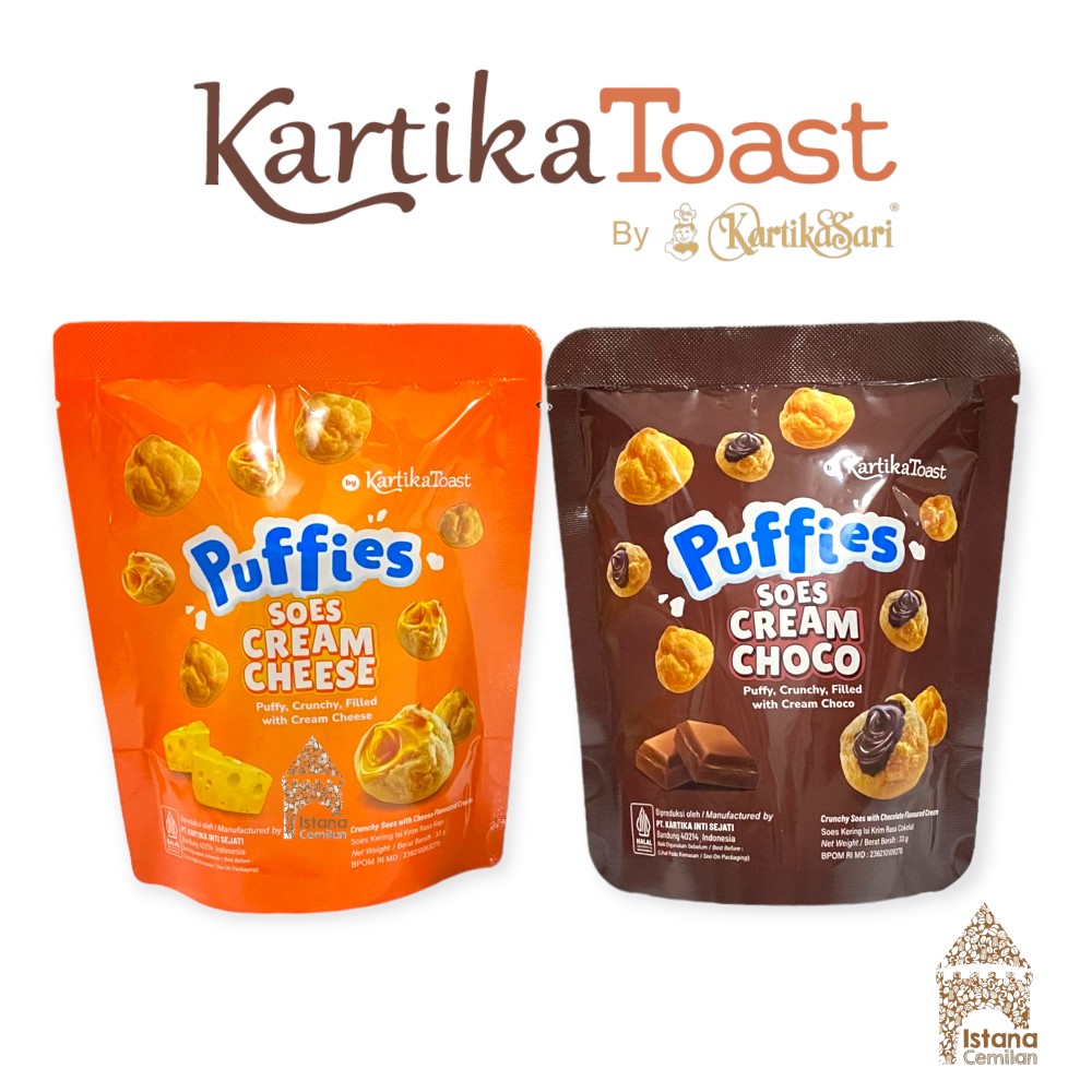 

Kartika Toast PUFFIES Soes Cream Cheese / Chocolate Crispy Puff Cokelat 33 Gram