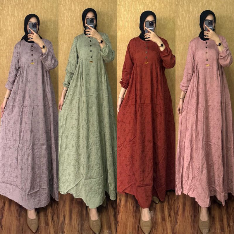 Gamis Polo Linen Bordir Premium Detha Collection / Gamis Bordir Pesta Cantik Terbaru