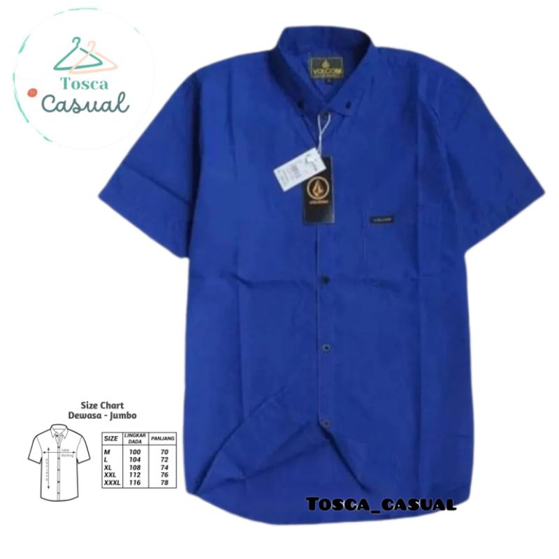 Kemeja Pria Polos Lengan Pendek Biru Tua BCA jumbo Casual hem cowok laki laki warna biru elektrik