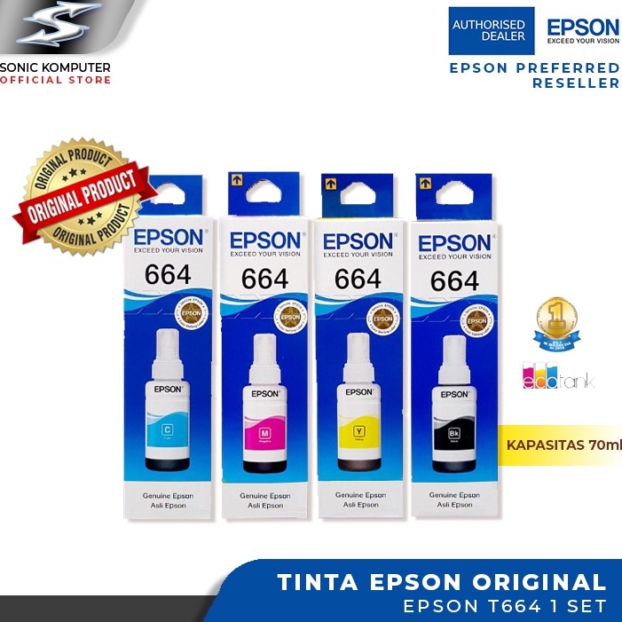 KODE S68L Tinta Epson T664 Original Epson T 664  T6641 Black  T6642 Cyan  T6643 Magenta  T6644 Yello