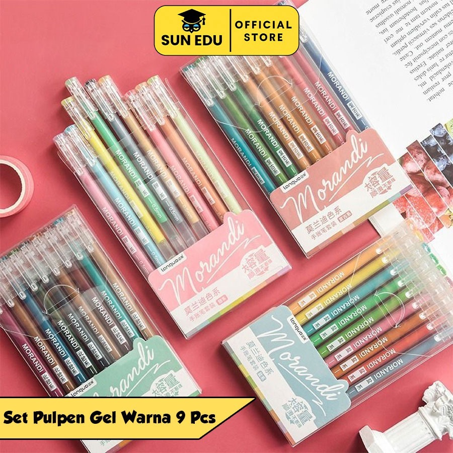 

9 PCS Gel pen set colors/ Colorful pulpen warna cute morandi