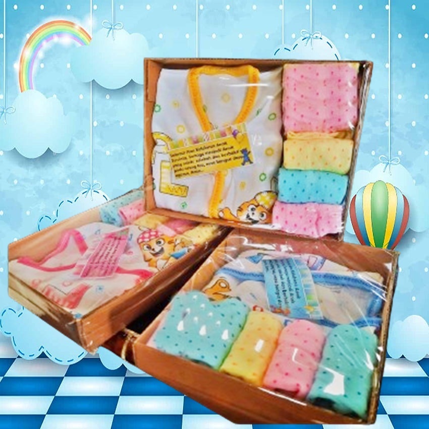 kado bayibaru lahir paket lahiran " 1 baju 4 celana roll panecake" perlengkapan bayi hampers bayi ka