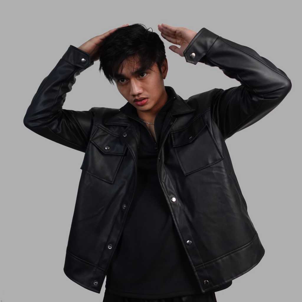 Trucker X borg jaket semi kulit pria wanita Classic Outfit Kancing