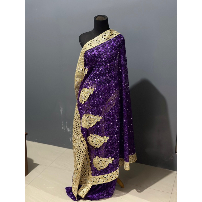 kain sari india renda full payet ungu
