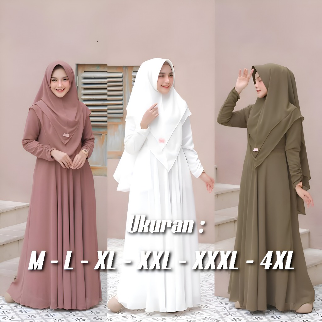 Set Gamis Syari Plus Jilbab 2 Layer Gamis Jumbo Polos Dress Busui Syari Baju Muslim Wanita Kekinian