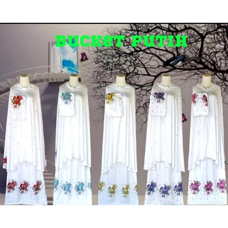 mukena bali dewasa motif buket putih