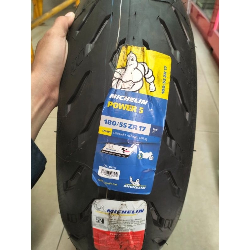 BAN LUAR MICHELIN POWER 5 UKURAN 180/55-17 TUBELESS