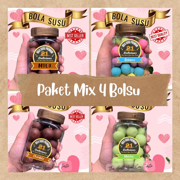 

Lariza Bola susu paket mix MiloRainbowChocoMatcha