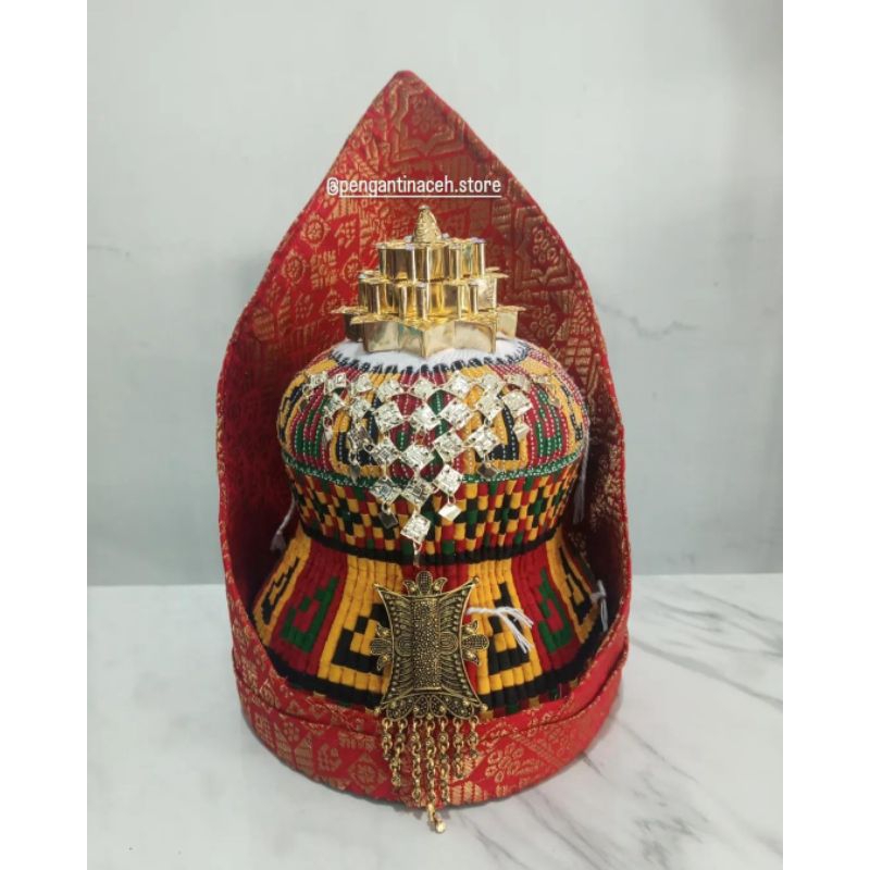 Topi Adat Aceh/Kupiah MEUKUTOP Aceh Lengkap Dengan Aksesoris dan Songket