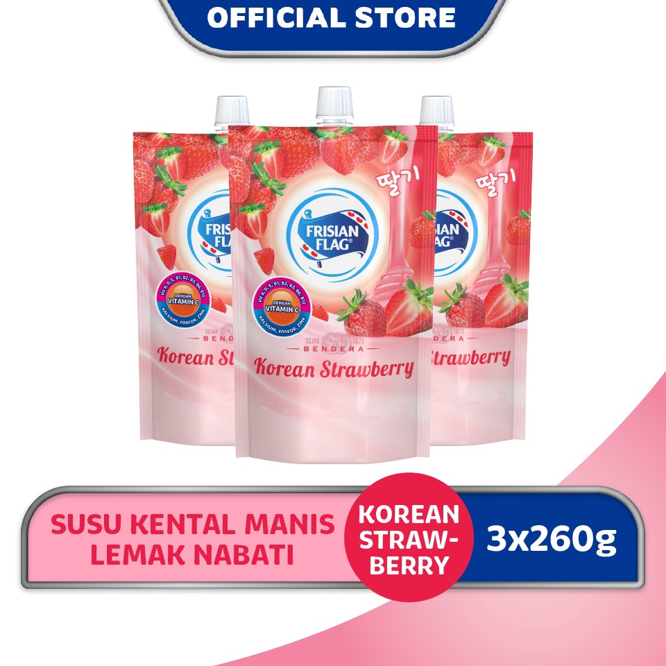 

Limited Product Frisian Flag Bendera Kental Manis Korean Strawberry Pouch 26g x 3