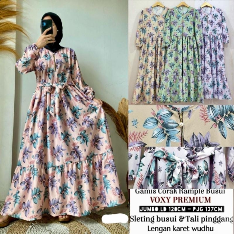GAMIS VOXY REMPEL BUSUI TALI PINGGANG/GAMIS VOXY MOTIF BUNGA