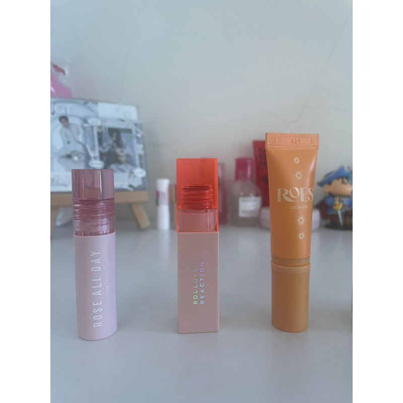 preloved make up lip tint liquid blush mascara skin tint rose all day rad rollover reaction rr roes 