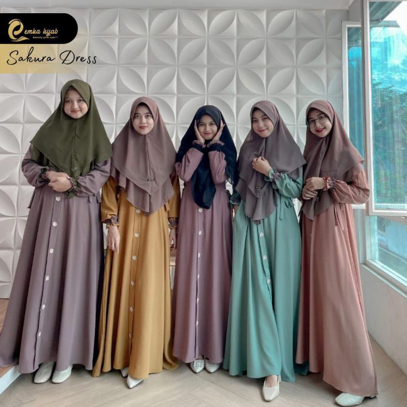 READY Gamis Sakura Dress By Emka Hijab - Bahan Alexaria mix Ceruty Babydoll HQ