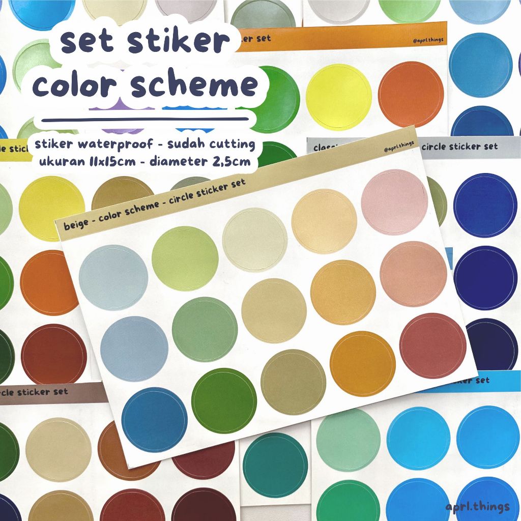 

COLOR SCHEME - CIRCLE STICKER SET / stiker bulat lingkaran dekorasi journaling tahan air / tempelan aesthetic dot deco diy planner warna tahan air murah / aprl.things