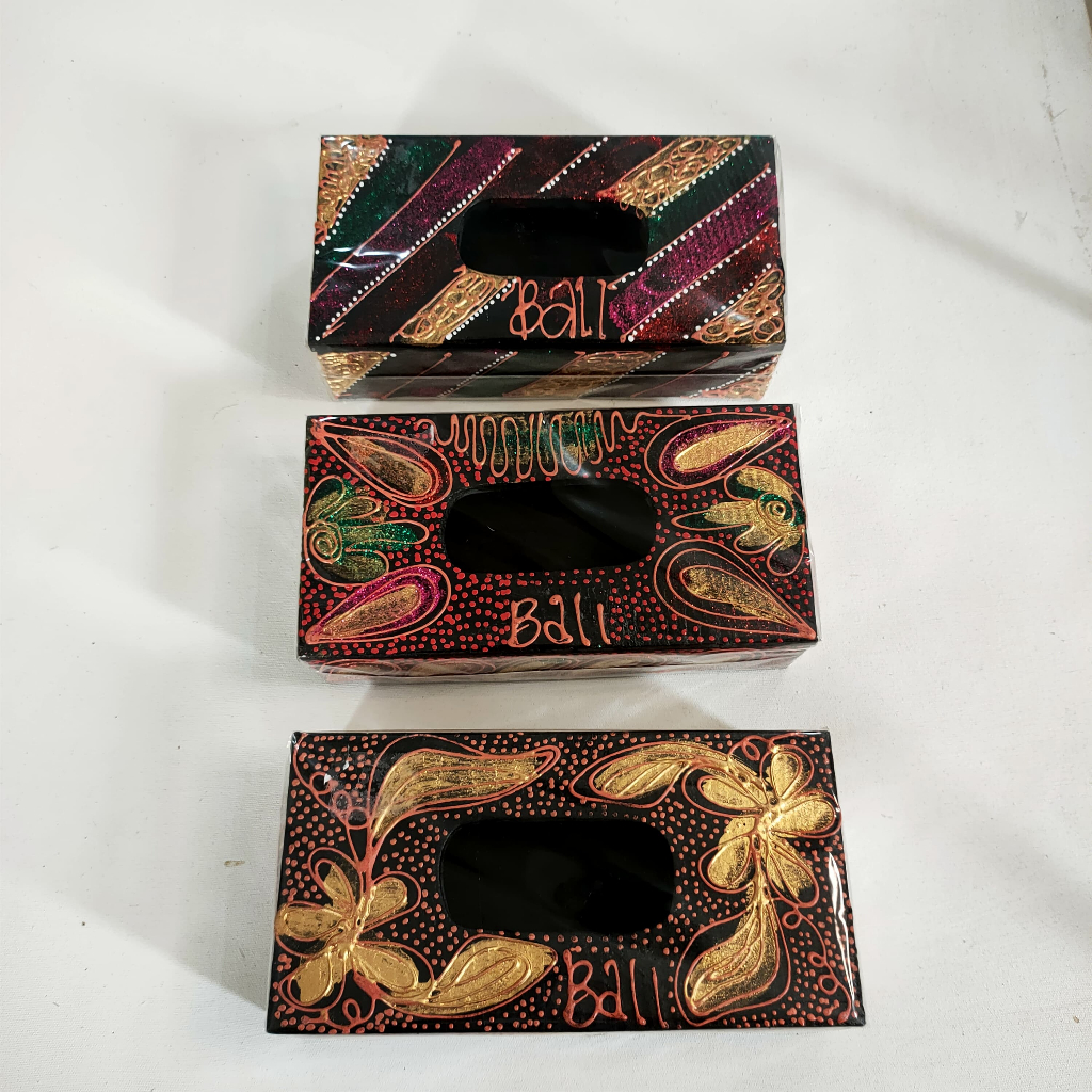 Kerajinan Kayu Kotak Tempat Tisu Lukis Tutul Handmade Bali