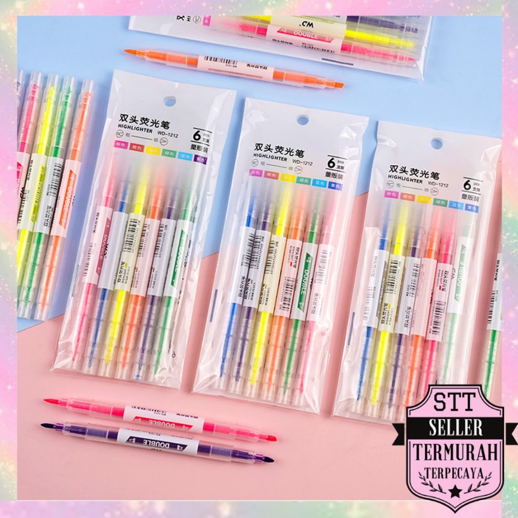 

STT Set Highlighter Dua Sisi Warna isi 6Pcs Pen 2 sisi Diary Marker Stationery Lucu Unik Penanda Buku Warna Warni Pena Penanda Kepala Ganda 2 Arah