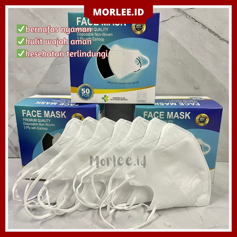 MASKER DUCKBILL GARIS FACEMASK 3 PLY PUTIH HITAM DUCKBIL TANPA BOX ISI 25 PCS