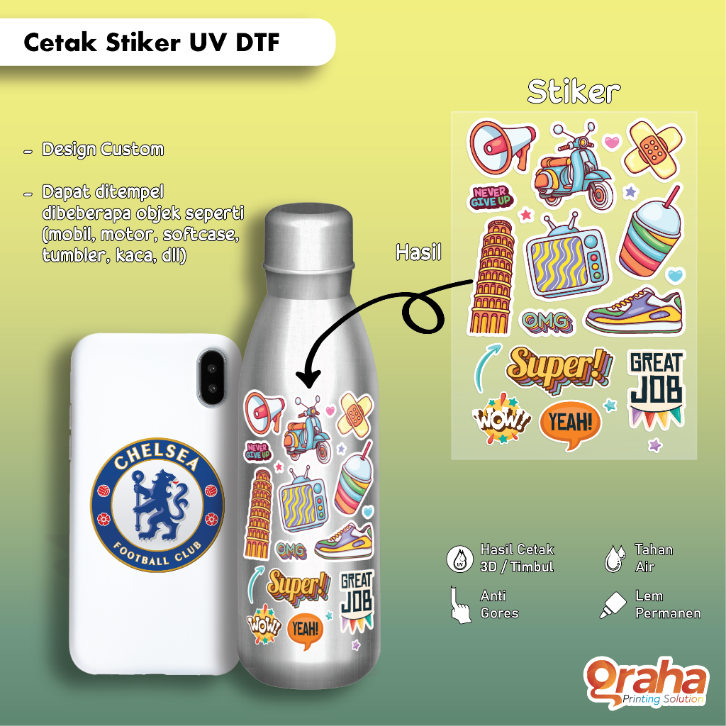 

Cetak Stiker Timbul | Stiker UV DTF Custom | Ukuran A3 Full Color