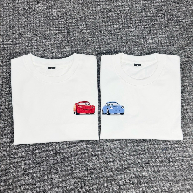 T-Shirt Kaos couple cars lighting mcqueen & sally embroidery Katun
