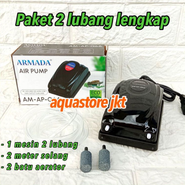 AERATOR 2 LUBANG LENGKAP DENGAN SELANG DAN BATU AERATOR  PAKET AERATOR ARMADA 2 LUBANG LENGKAP