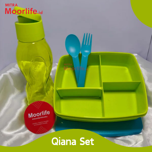 Moorlife Qiana Set - Tempat Makan Plastik Tempat Makan Bekel Sekolah Anak-Anak