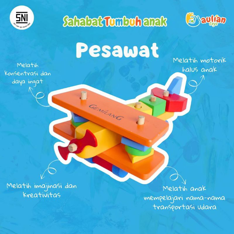 APE Pesawat Balok Mainan kayu