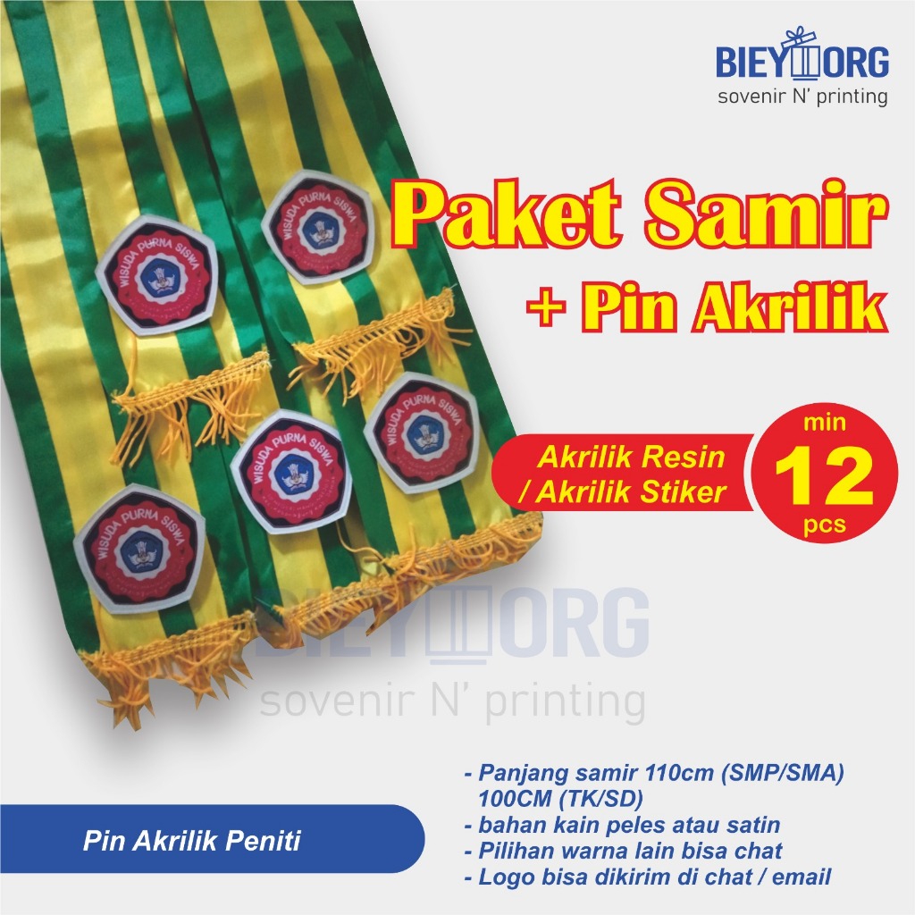 PAKET SAMIR + PIN WISUDA  BAHAN  SATIN & PELES