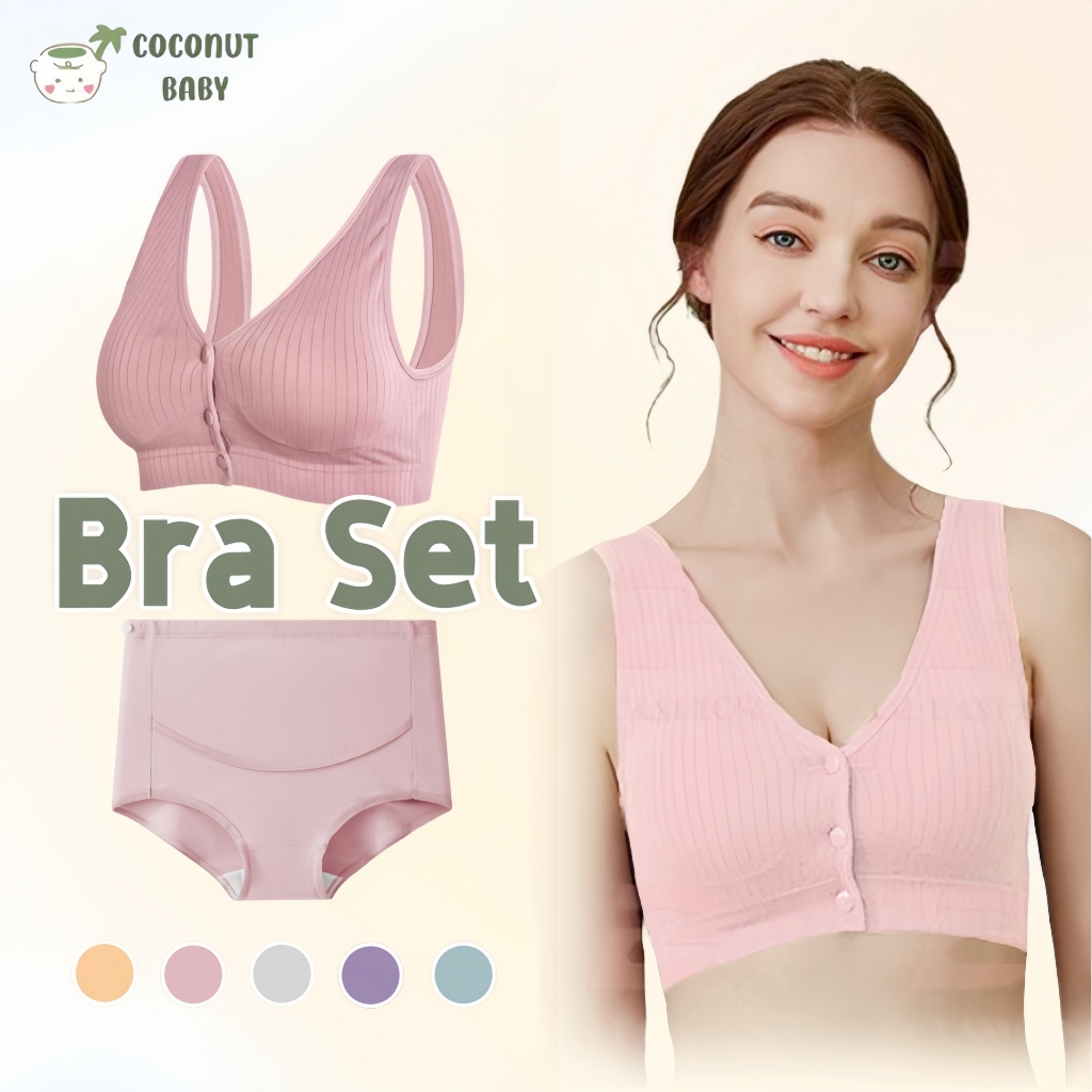 Bra Set Jumbo Bra Menyusui Kancing Depan Tanpa Kawat Nursing Bras Katun Nursing Bra Celana Dalam Ham