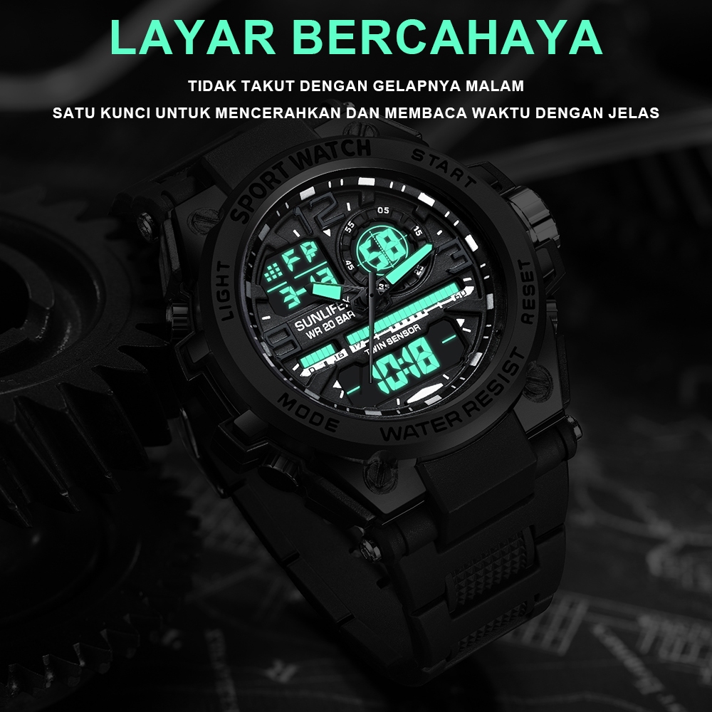 Sunlifex Jam Tangan Pria Digital&Analog Olahraga Multifungsi Tali Silikon Jam Tangan Cowok D003-6