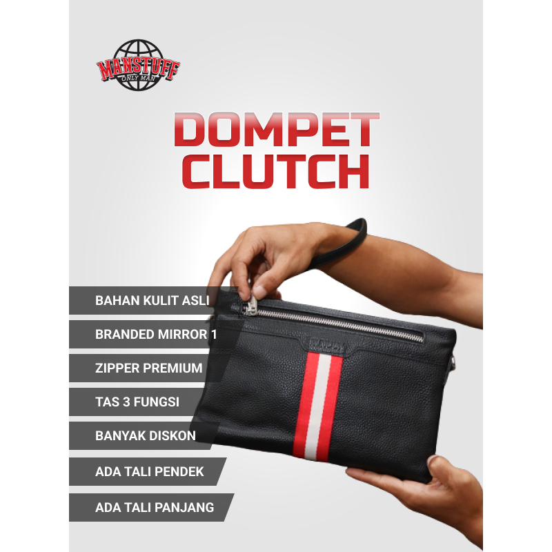 Handbag Hand Bag Clutch 3 Fungsi Pria Kulit Branded Kualitas Premium Bally Desain Mewah Merah Putih