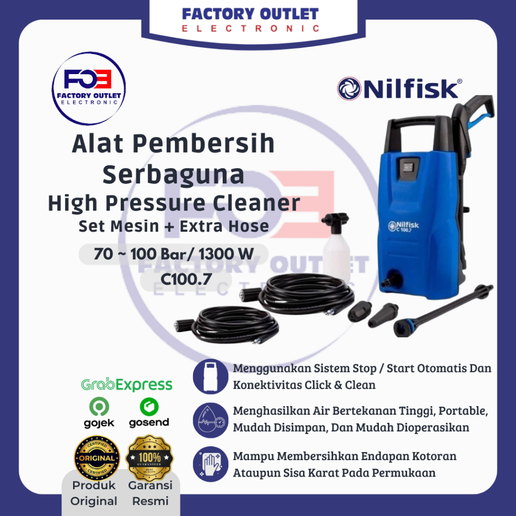NILFISK C 100.7 Set High Pressure Cleaner Mesin Steam Jet Washer Portable Mesin Alat Cuci Pembersih 