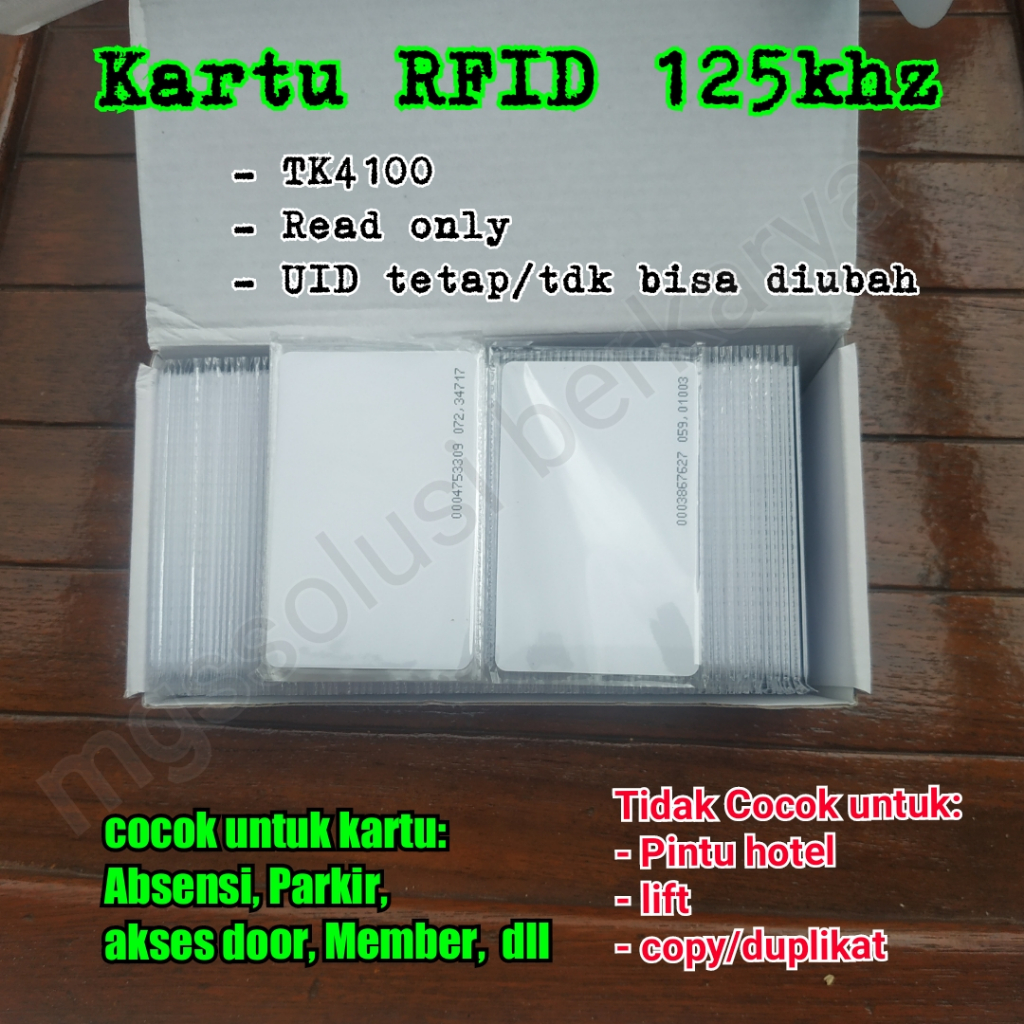 

MGSSB - ( per BOX ) Kartu RFID 125 Khz Tipis / RFID CARD 125Khz Proximity cocok untuk absensi akses door mesin standalone parkir