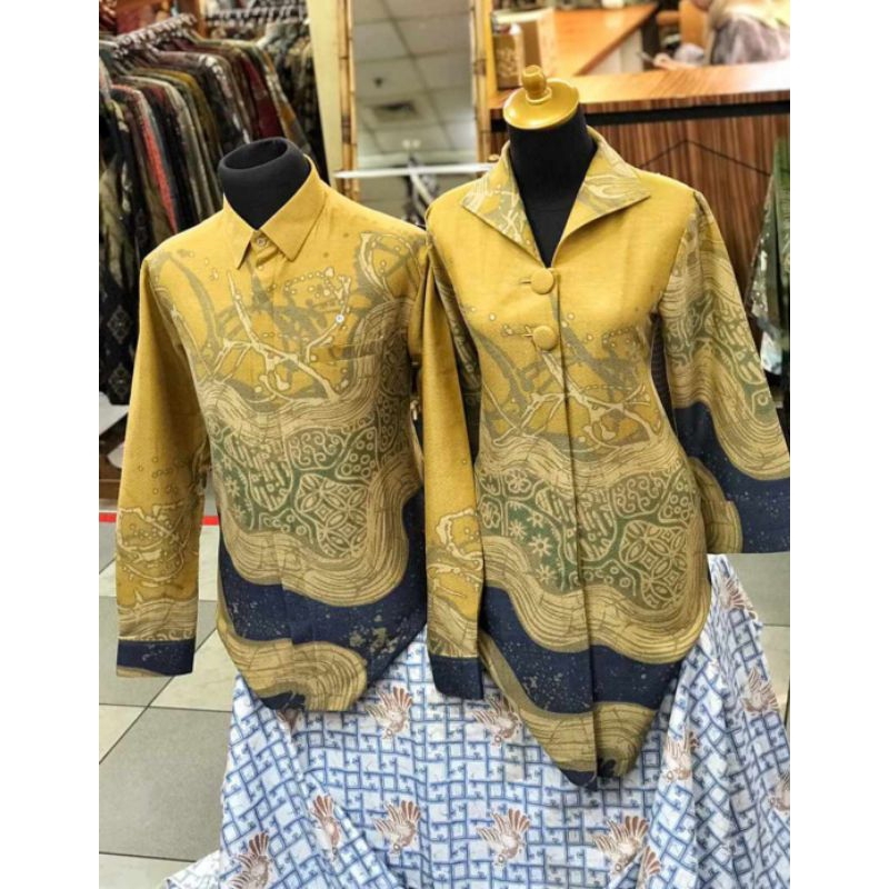 Batik couple dobby premium solo/tunik batik dobby laseman kombinasi tulis/batik dobby modern mewah/b