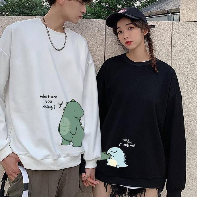 Sweater Couple / Crewneck Dino Cute / Switer Kapel Pasangan Oversize
