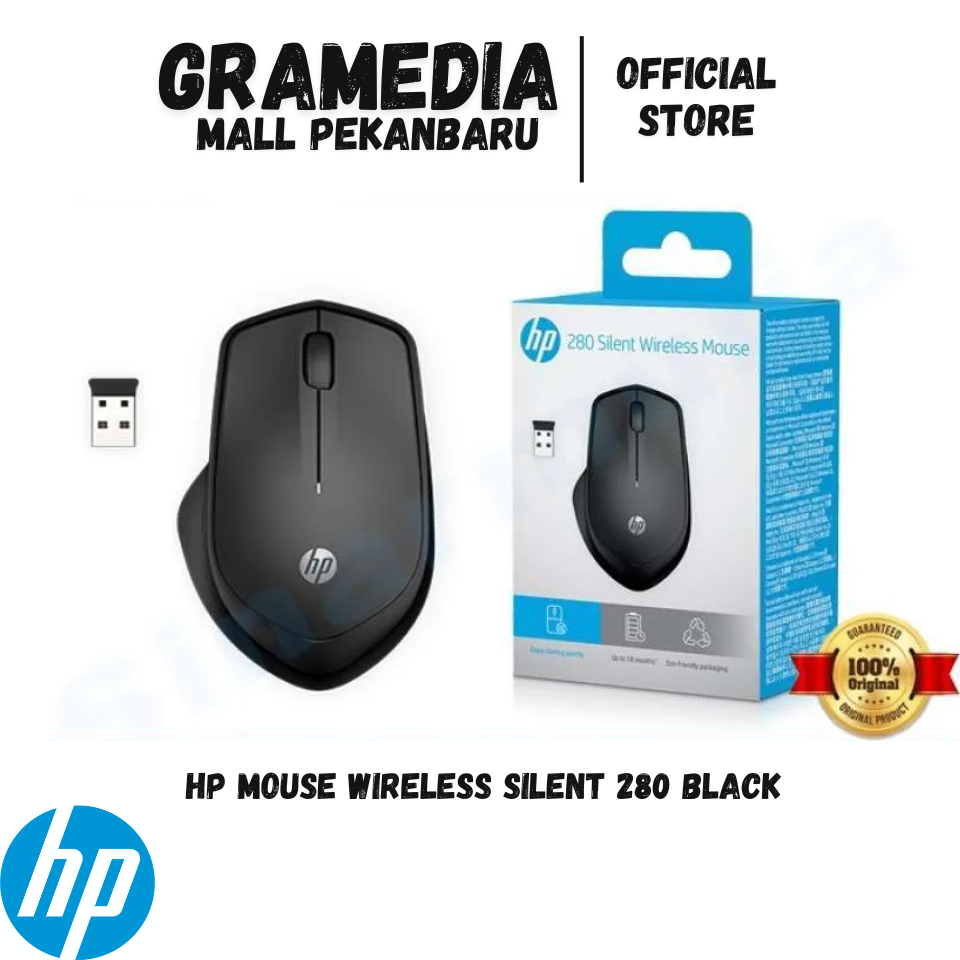HP MOUSE WIRELESS SILENT 280 BLACK (Original) Gramedia Mal Pekanbaru