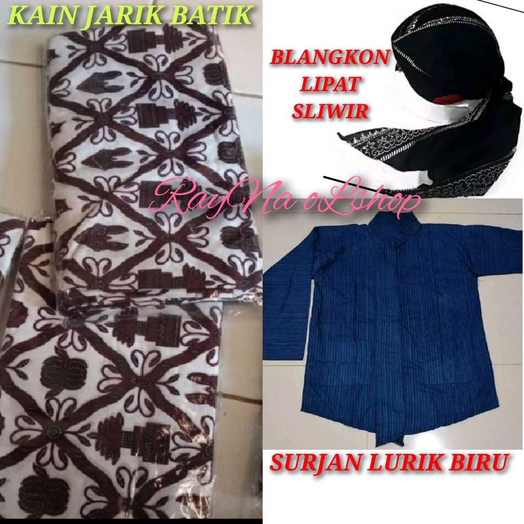 SURJAN LURIK BIRU + BLANGKON SLIWIR + KAIN JARIK BATIK | SETELAN PAKAIAN TRADISIONAL LAKI/PRIA MODER