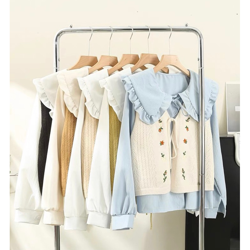 ATASAN RAJUT WANITA (Lady set rompi vest rajut rompi bunga Kaos Import Wanita set vest korea