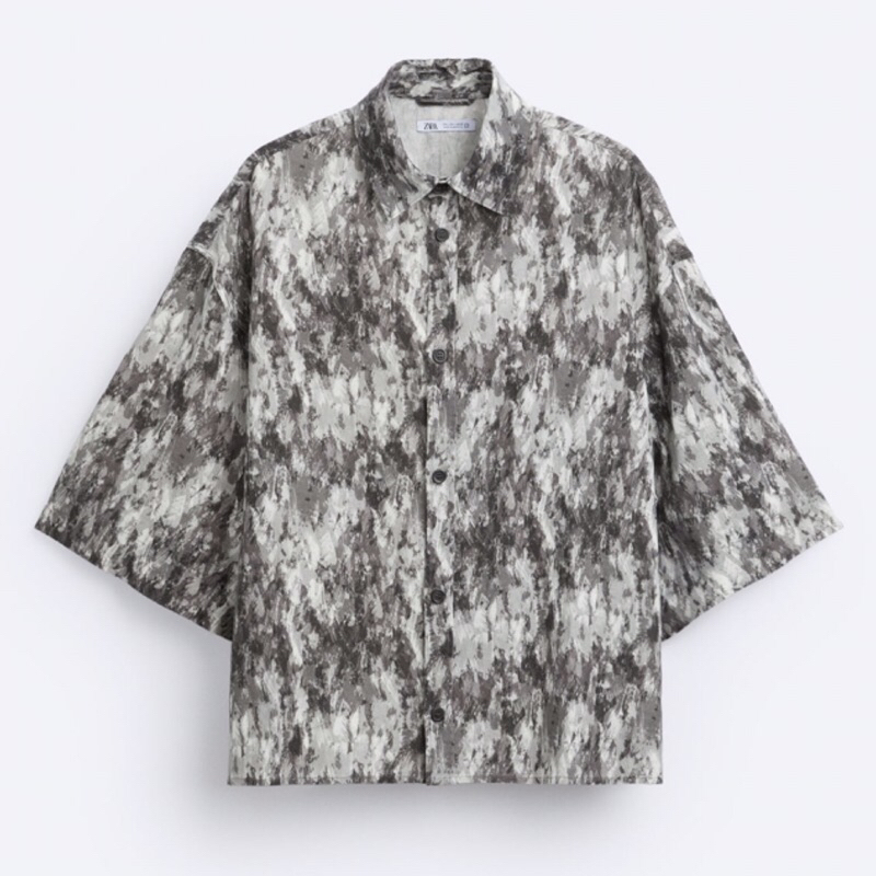 ZARA Men Abstract Print Shirt Kemeja Pria Dark Grey