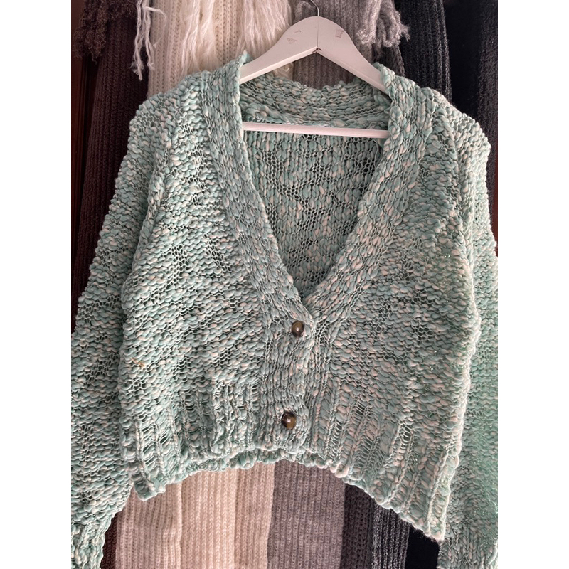 (COD GOSEND) PROMO SALE CLEARANCE STOCK Handmade Cardigan Crop VNeck Rajut Knit Alpaca Sweater Teb k