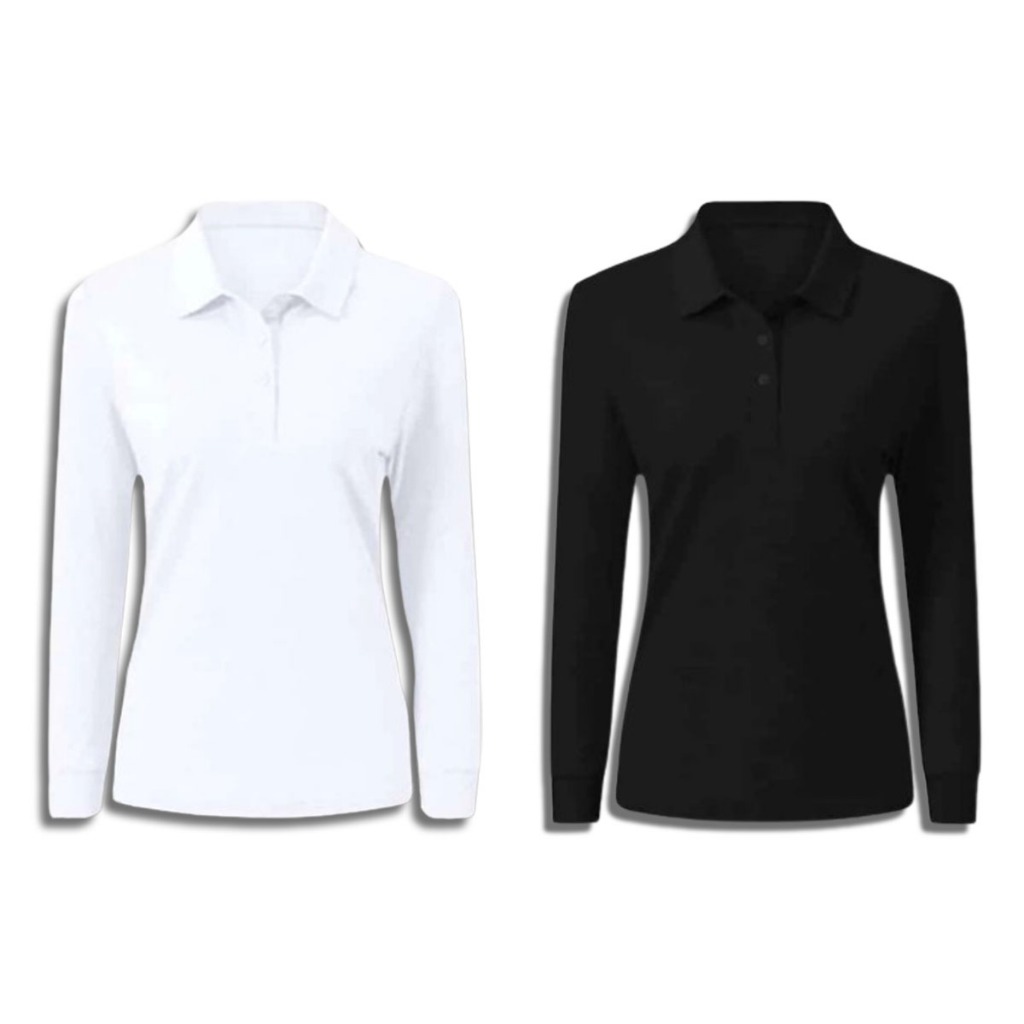 Baju kaos Polo Lengan Panjang / Baju kaos Polo Pria dan wanita / Polo Shirt Lengan panjang warna Put