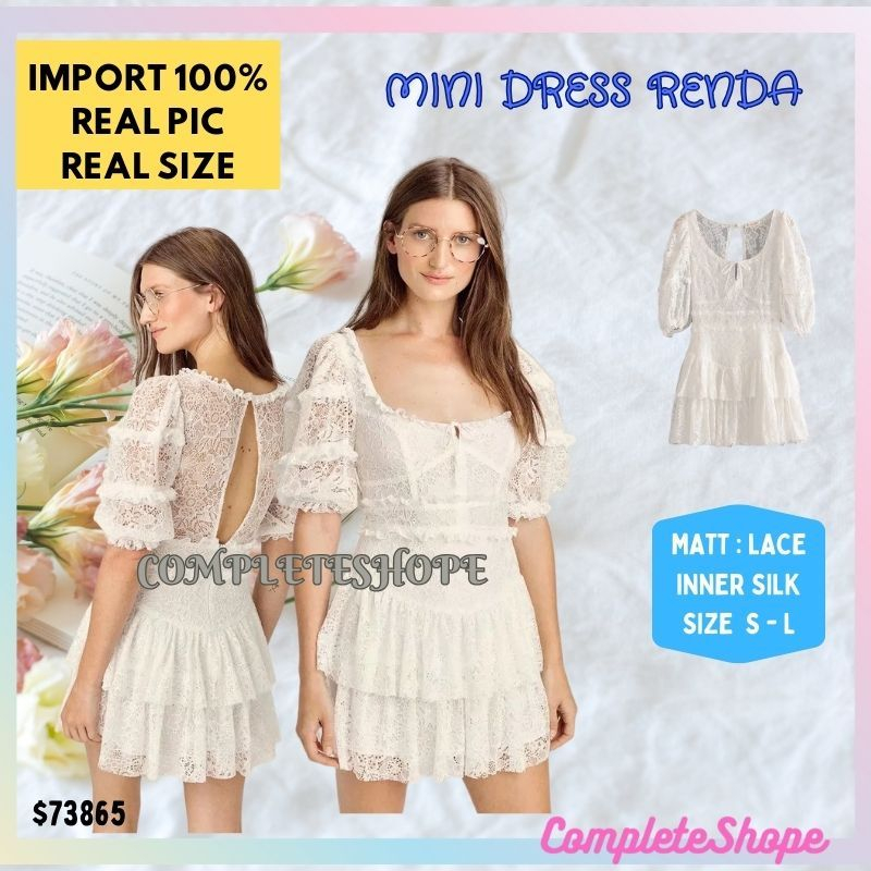MINI DRESS PUTIH IMPORT IMPOR FULL RENDA DRESS CANTIK ALA KOREA DRESS WANITA CASUAL DRESS MINI REMAJ