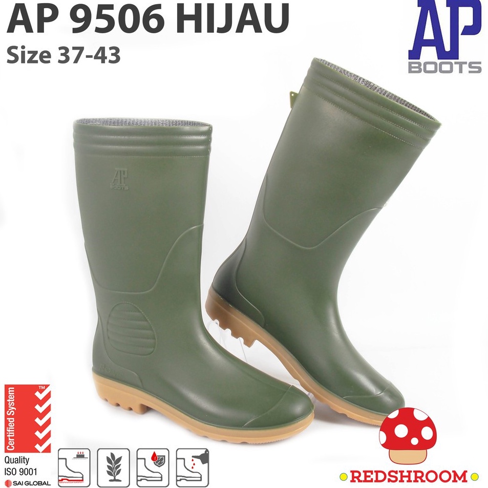 Sepatu Wanita untuk Setiap Perjalanan Sepatu Boot Tinggi AP 956 AP Boots Hijau Karet Lokal Anti Air 